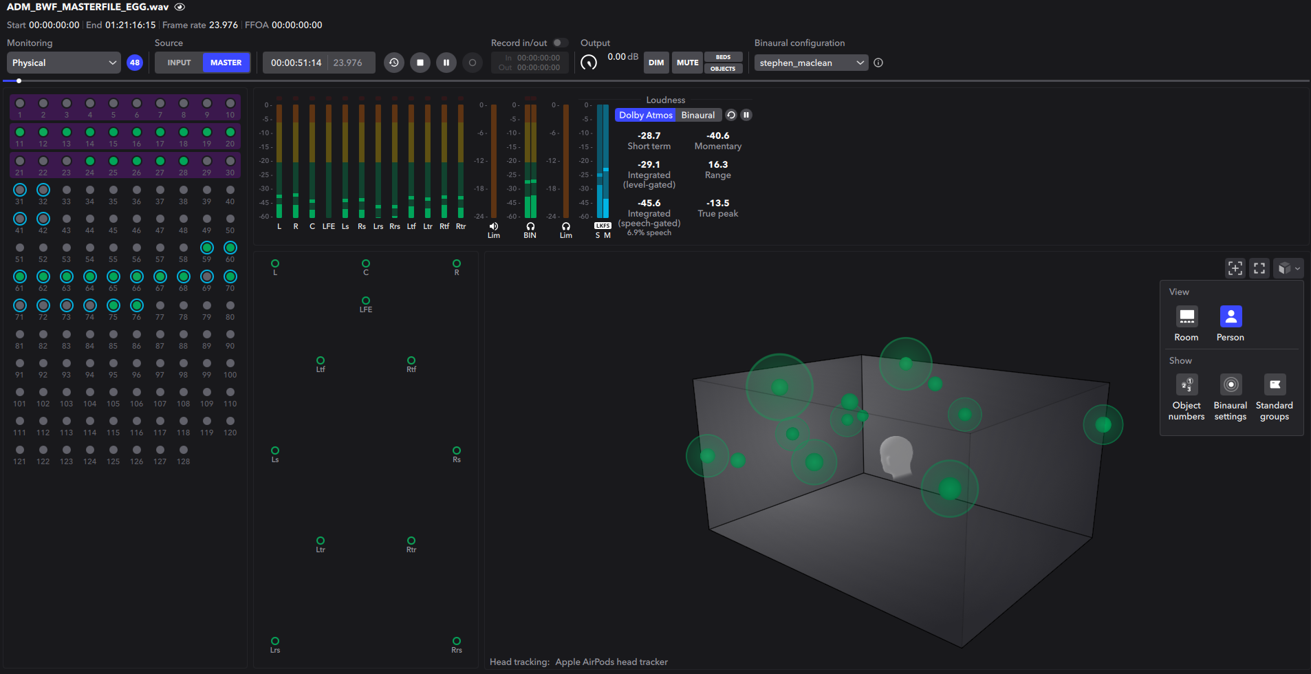 Atmos renderer playing back a masterfile